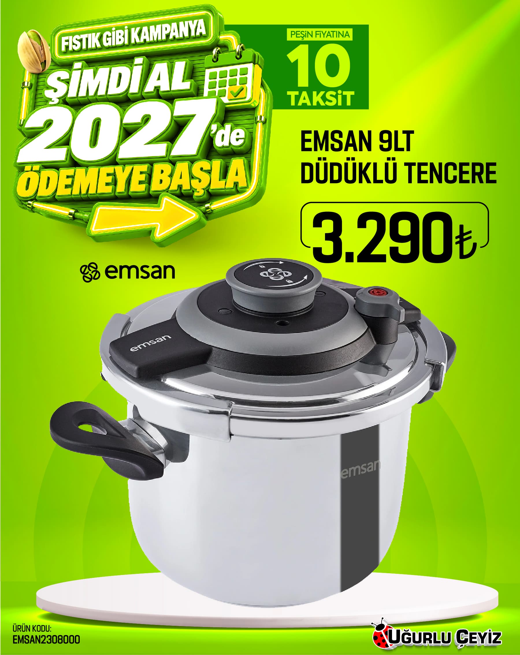 Emsan Vera Siyah 9 Litre Düdüklü Tencere
