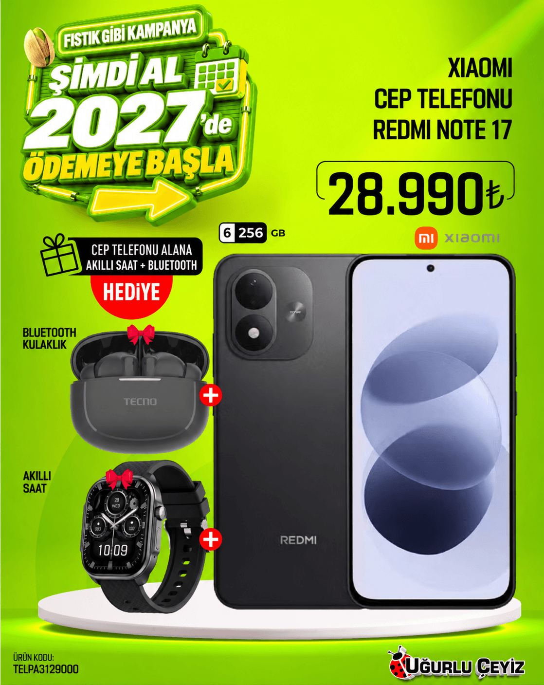 Xiaomi Redmi Note 17 6 GB RAM 256 GB Siyah Cep Telefonu