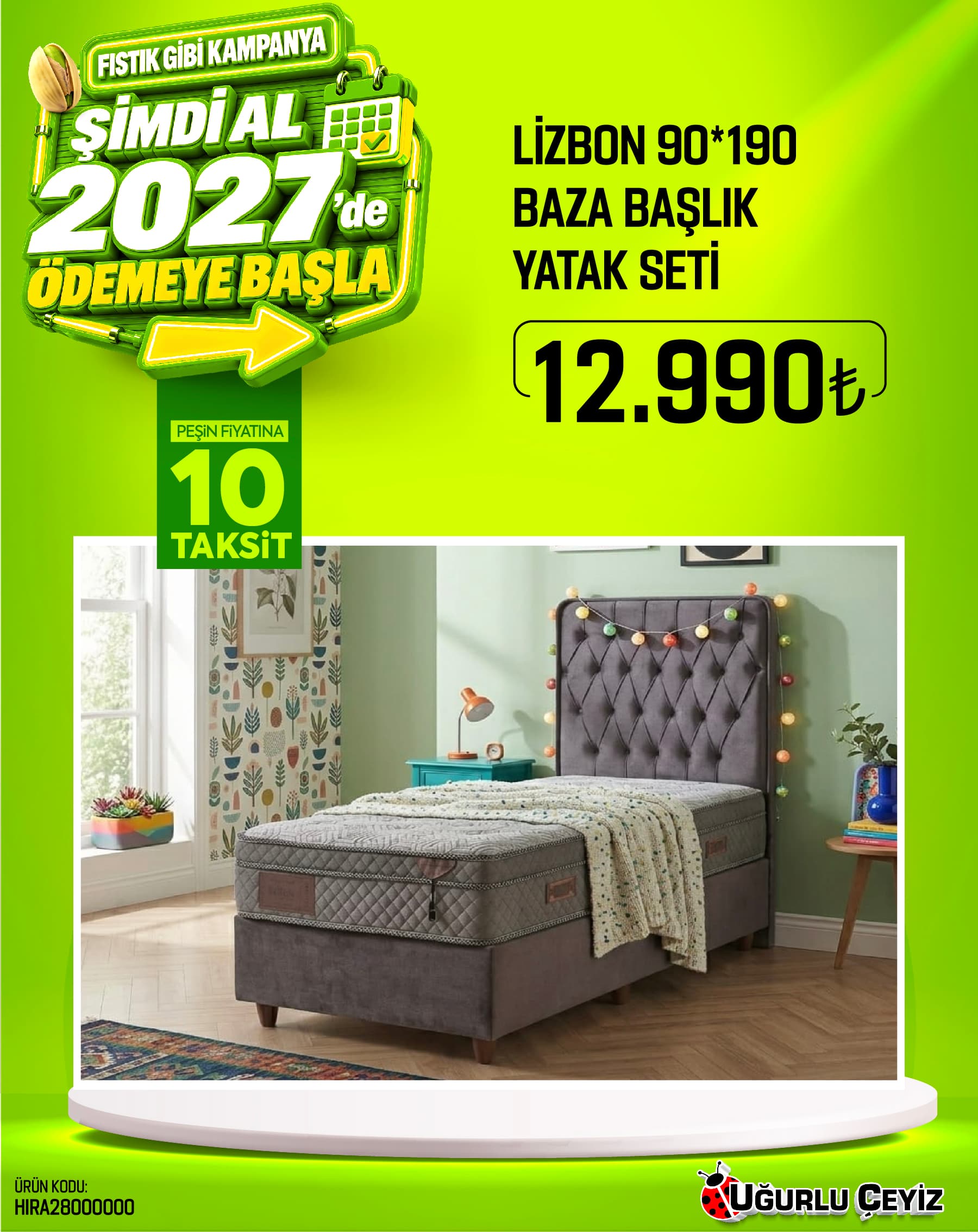 Hira Baza Başlık Yatak Set 90*190 Lizbon
