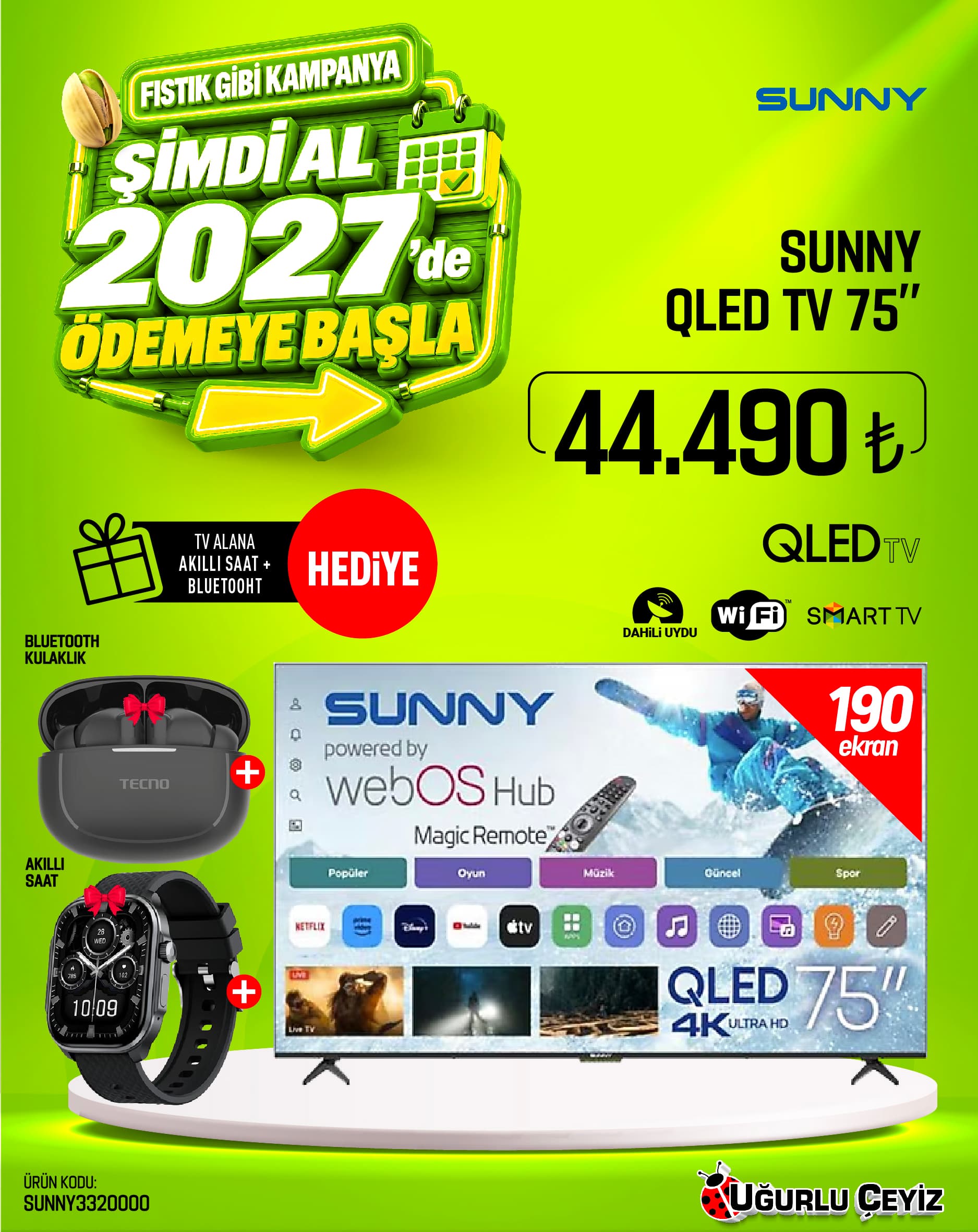 Sunny 75 İnç 190 Ekran QLED TV SN75QLEDM-W02M Televizyon