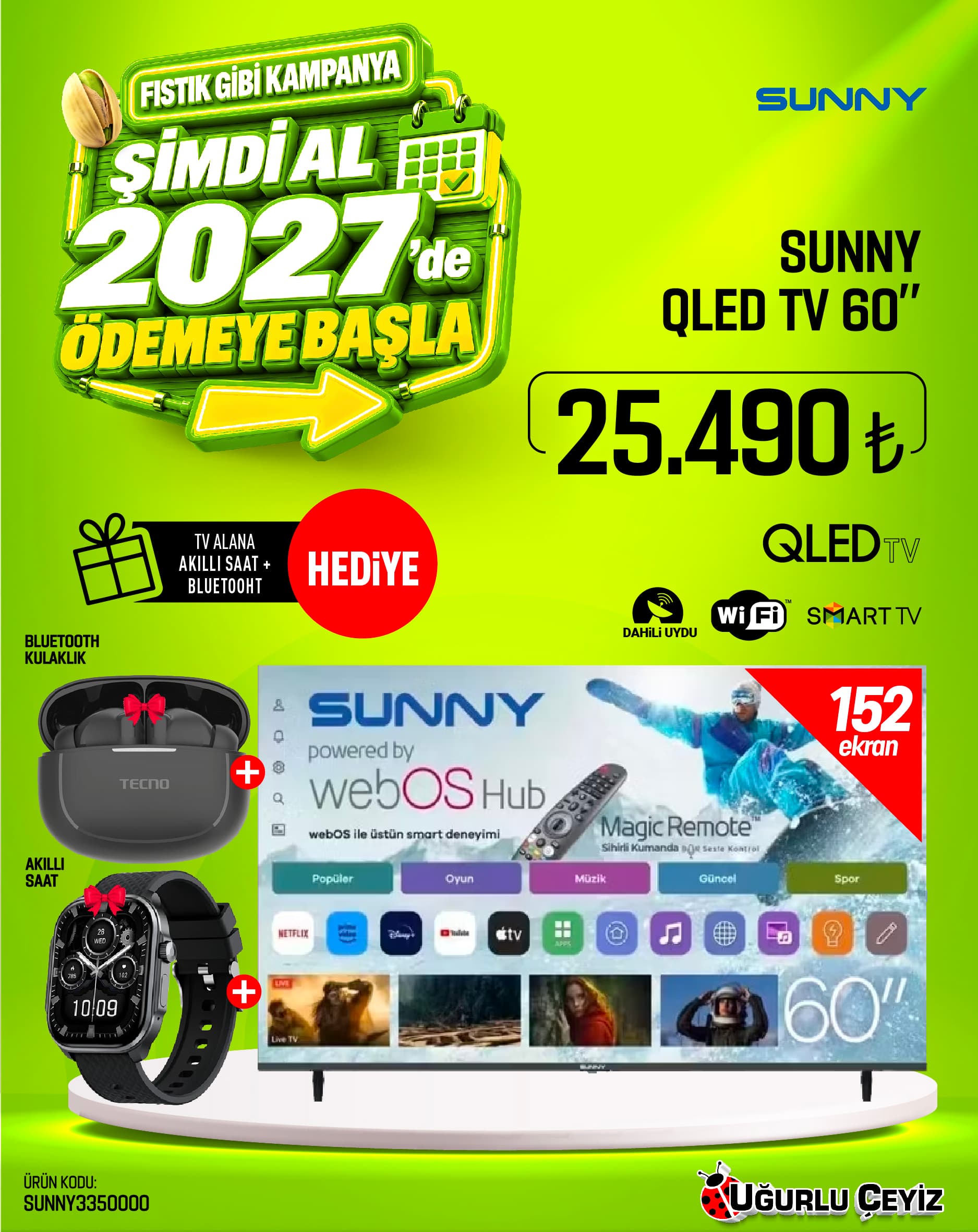 Sunny 60 İnç 152 Ekran LED TV SN60QLEDM-W02M Televizyon