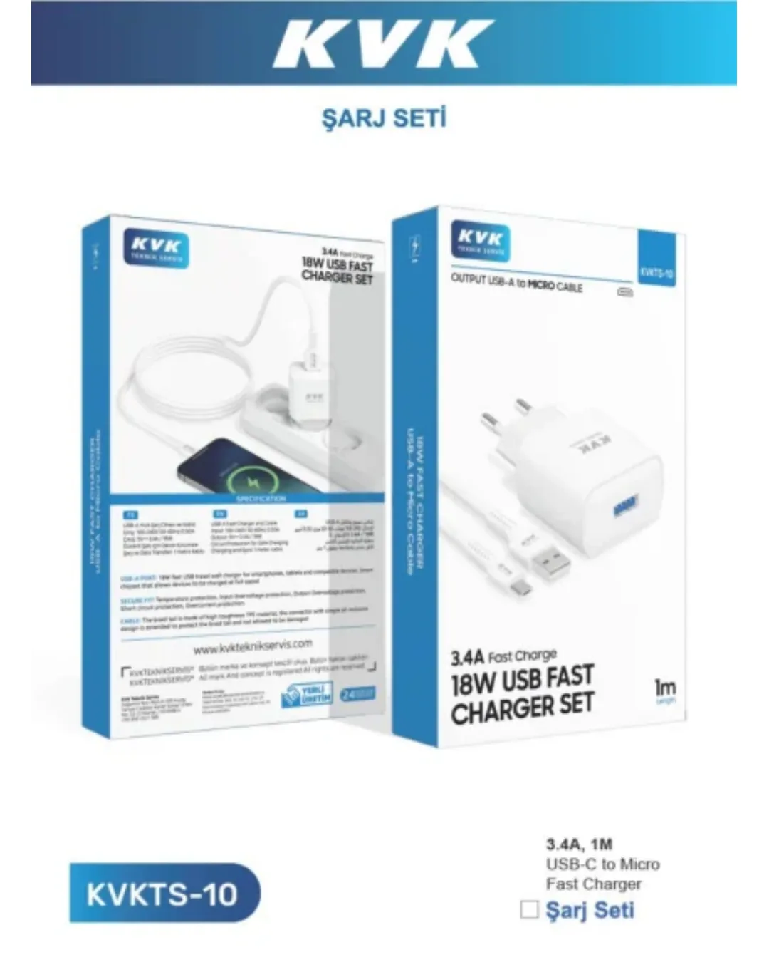 Kvk Type-c 3.4 Sarj Seti (adaptor-kablo) - 1. görsel