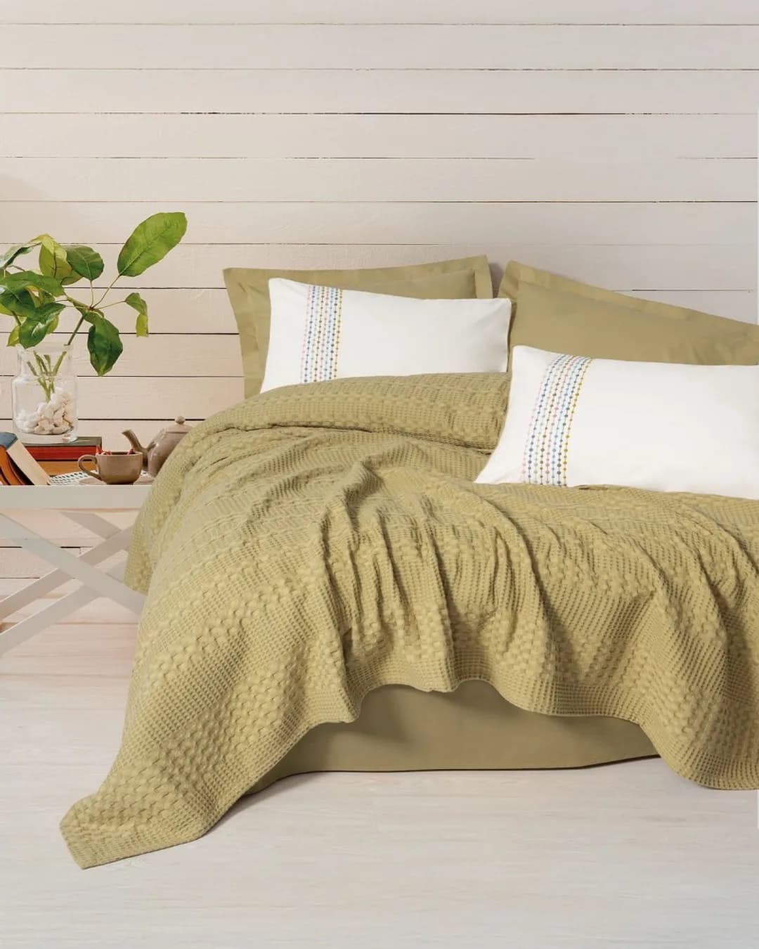 Cotton Box Pike Takımı Çift Kişilik Aura Pebble Hardal