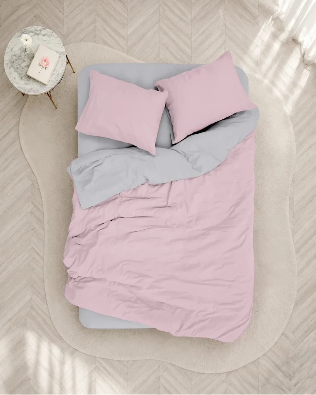 Cotton Box Nevresim Takimi Tek Kisilik Plain Rnf Pembe Gri