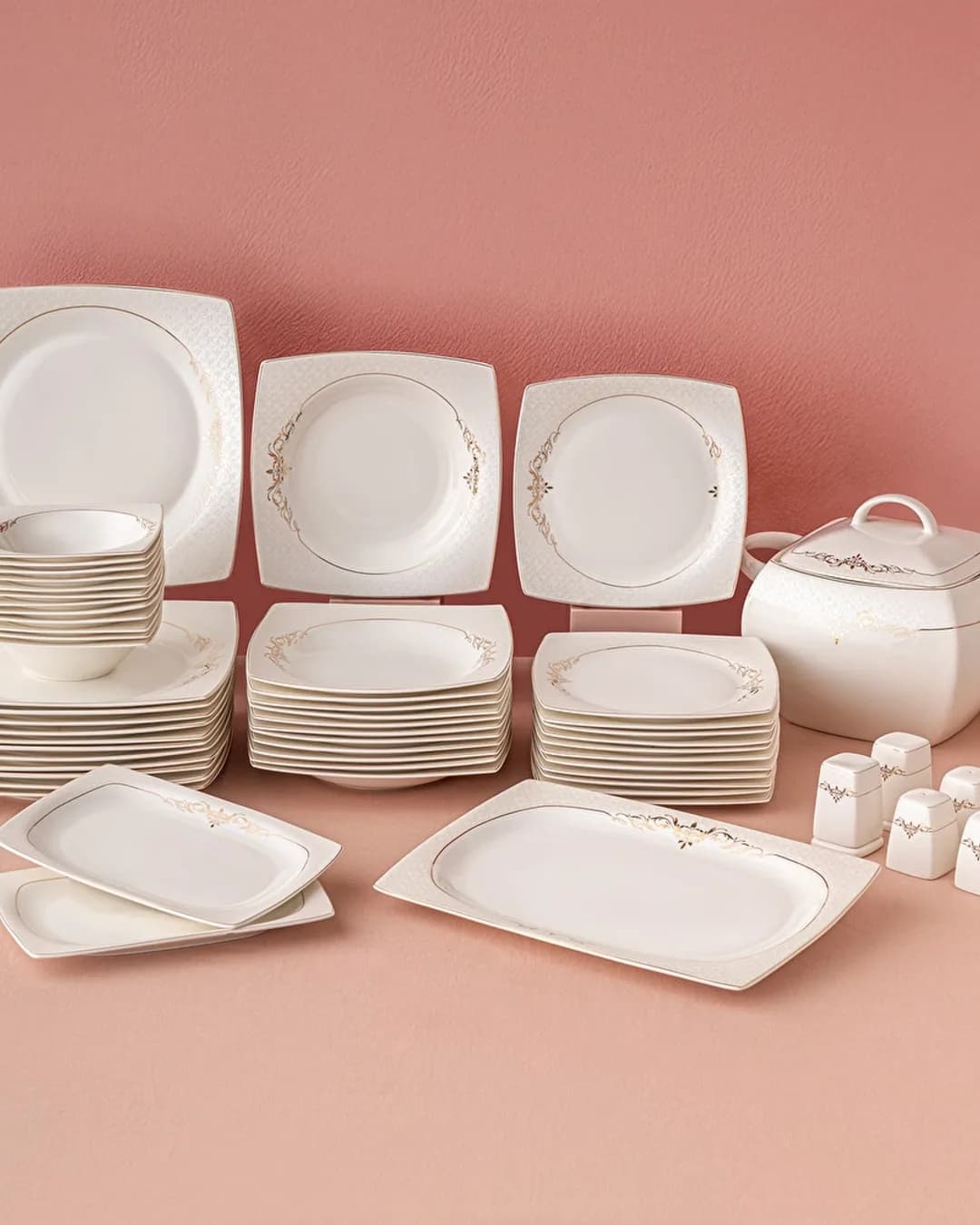 Emsan Yemek Takimi 53 Parça Porselen Fine Bone Lorella Beyaz Gold