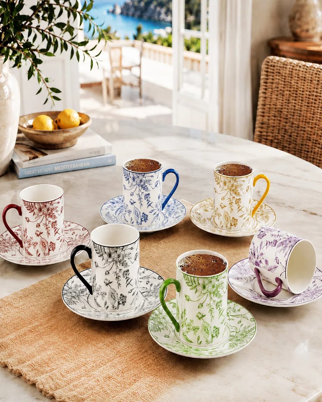 Kosova Kahve Fincanı Takımı 6'lı Ayaklı Hand Painted 03284