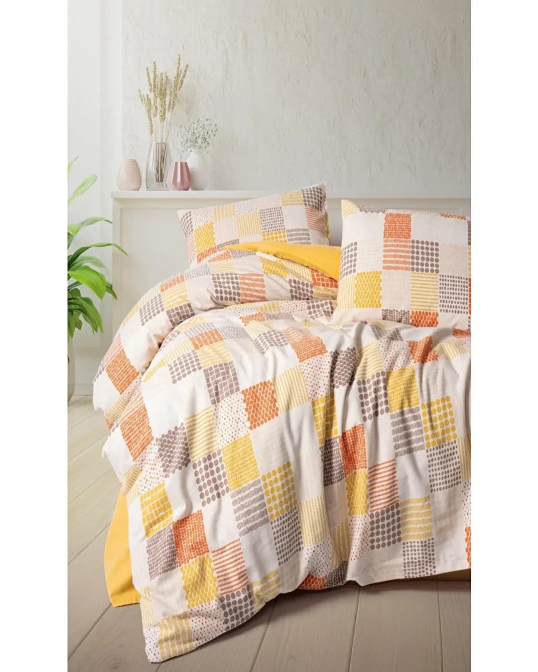Cotton Box BOX Nevresim Takımı Tek Kişilik Flanel Palm Hardal