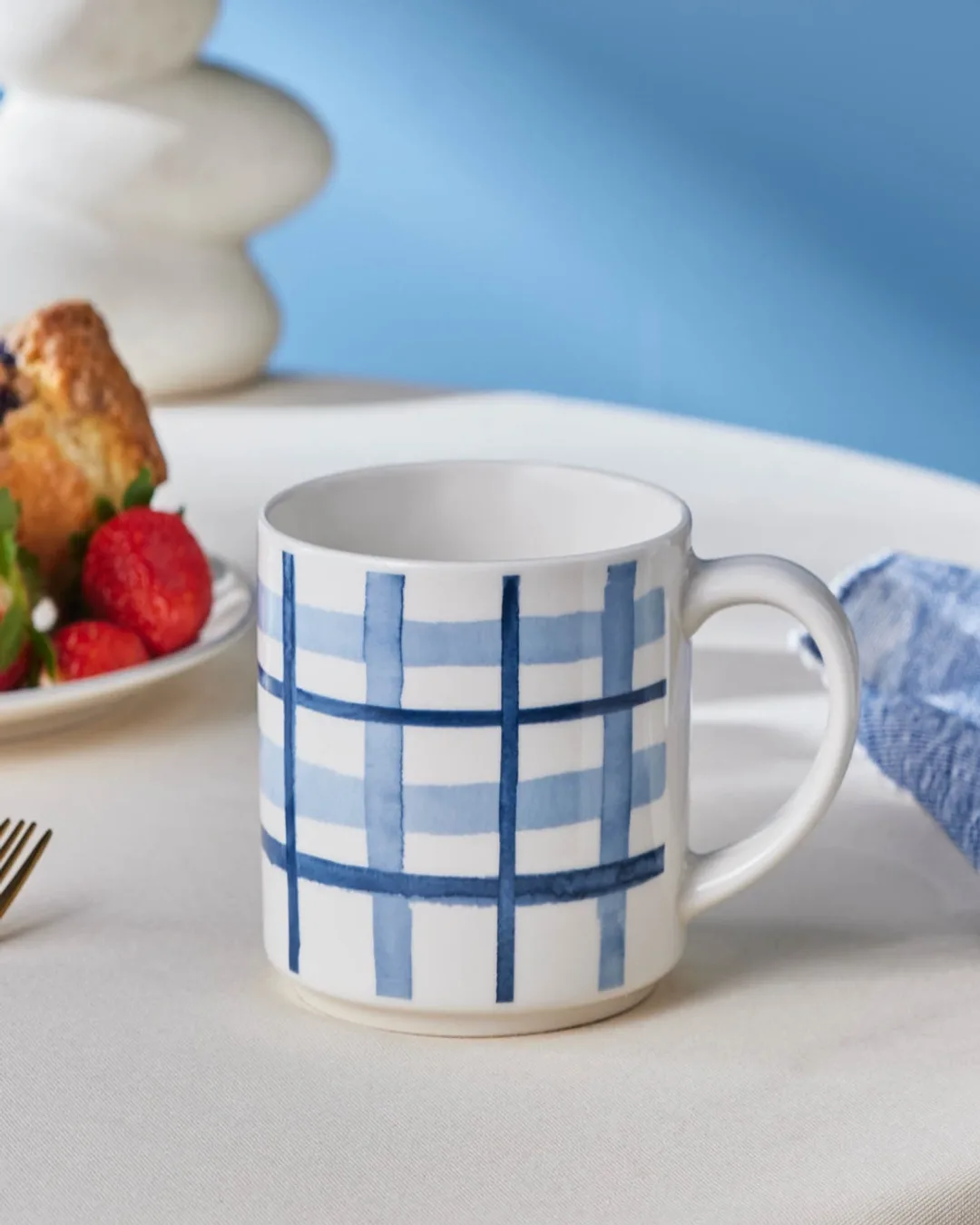 Karaca Mug Alize Kareli Mavi Beyaz
