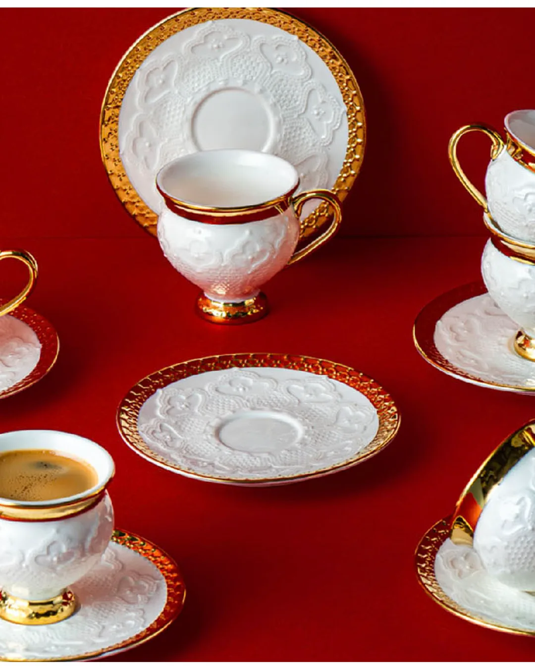Emsan Kahve Fincan 6 Kişilik Dantel Gold