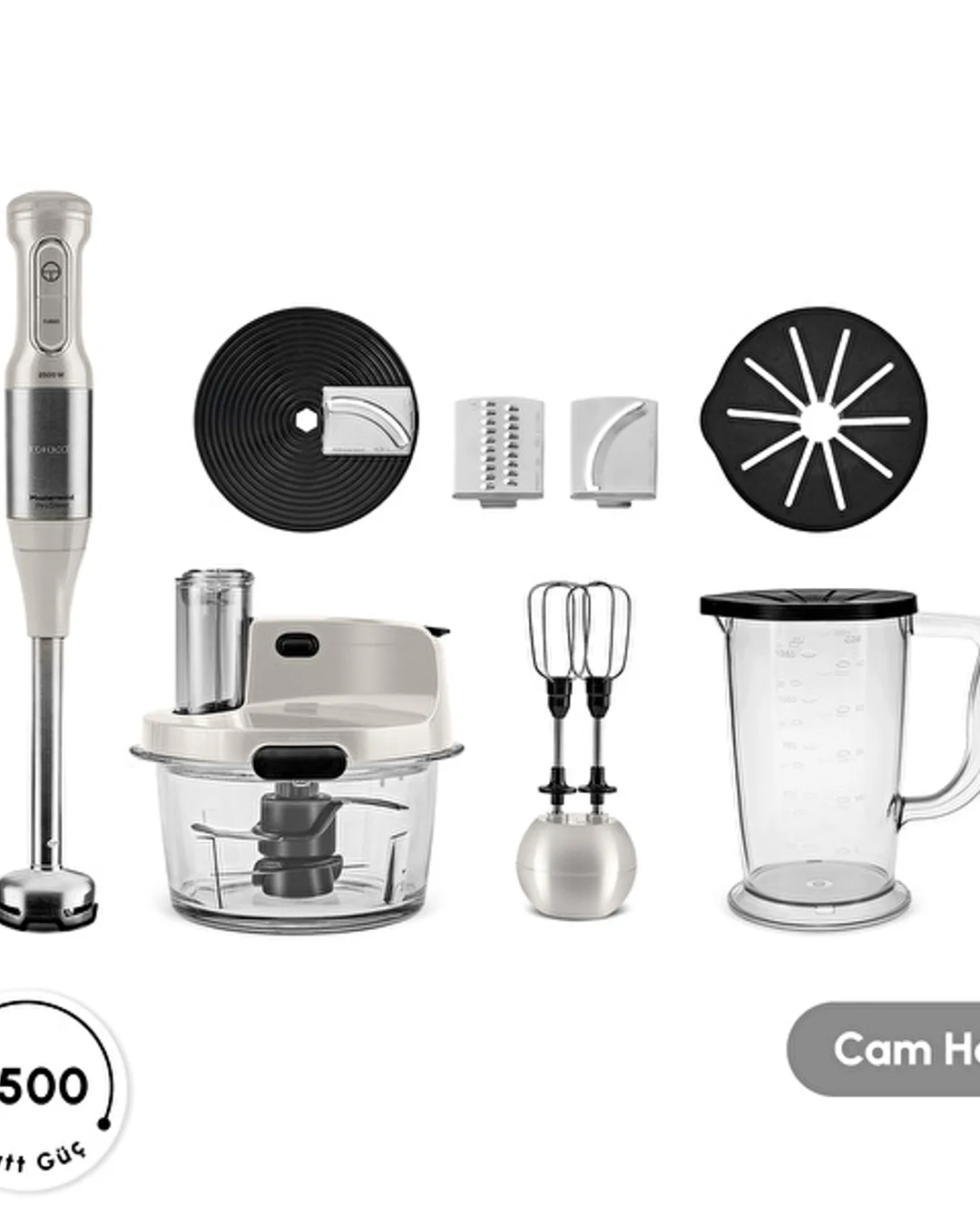 Karaca 2500 W Cam Hazneli Swiss Cream Mutfak Robotu Mastermaid Prosteel