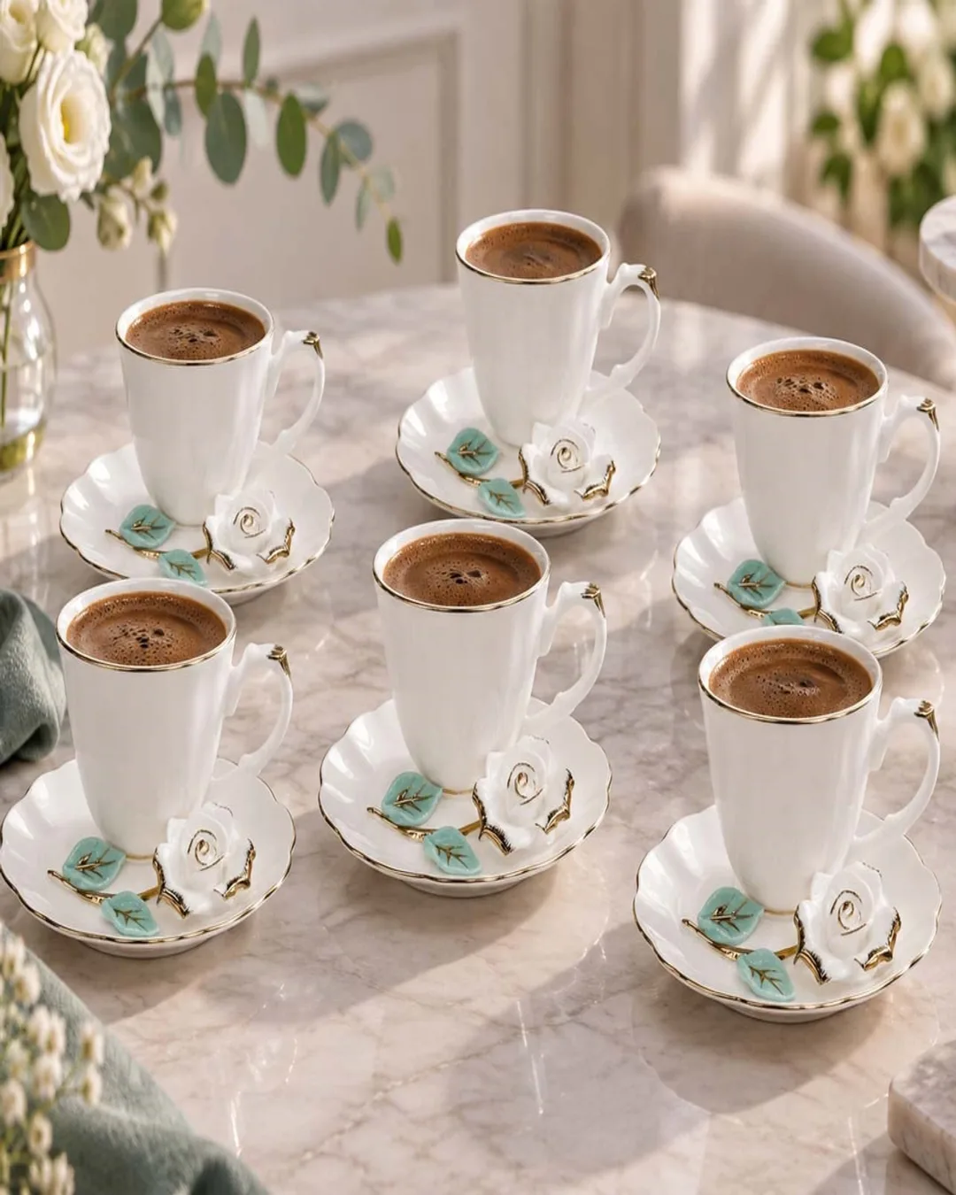 Emsan Garden Luxe Gold Beyaz 6 Kişilik Kahve Fincanı Takımı
