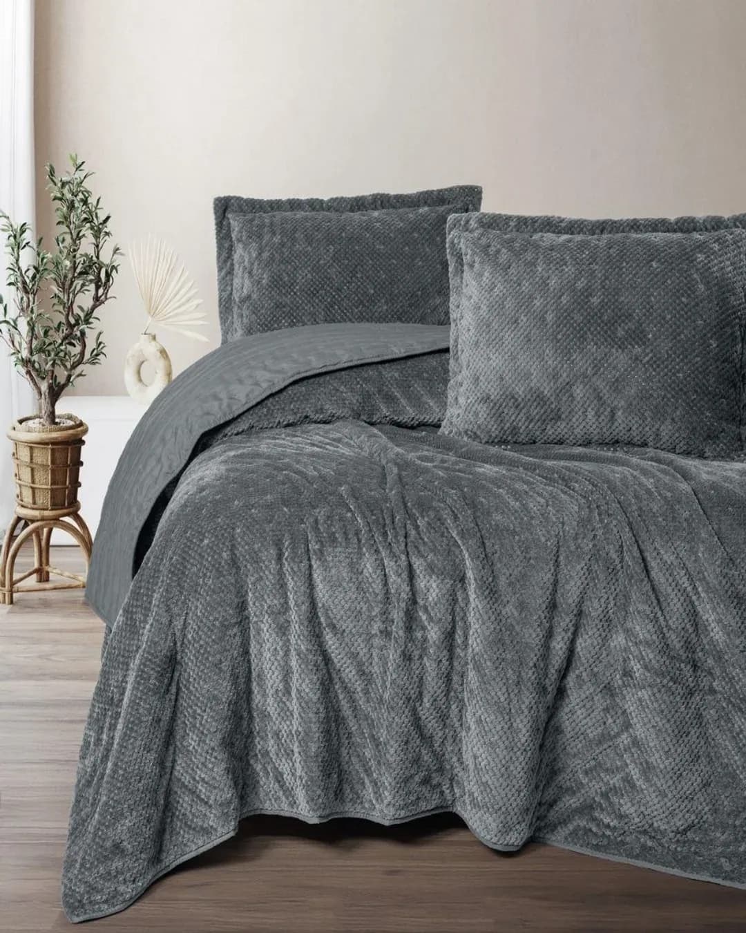 Cotton Box Yatak Örtüsü Çift Kişilik Softnest Morbida Gri